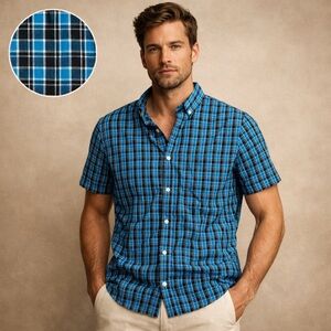 100% Cotton American Eagle Outfitters Blue and Black Plaid Short Sleeve Shirt M